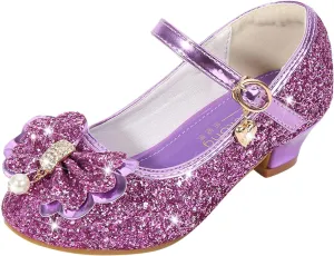 Toddler Kid Mary Jane Shoes Girls Dress Pumps Glitter Sequins Princess Bowknot Low Heels Dance Wedding Single Sandals