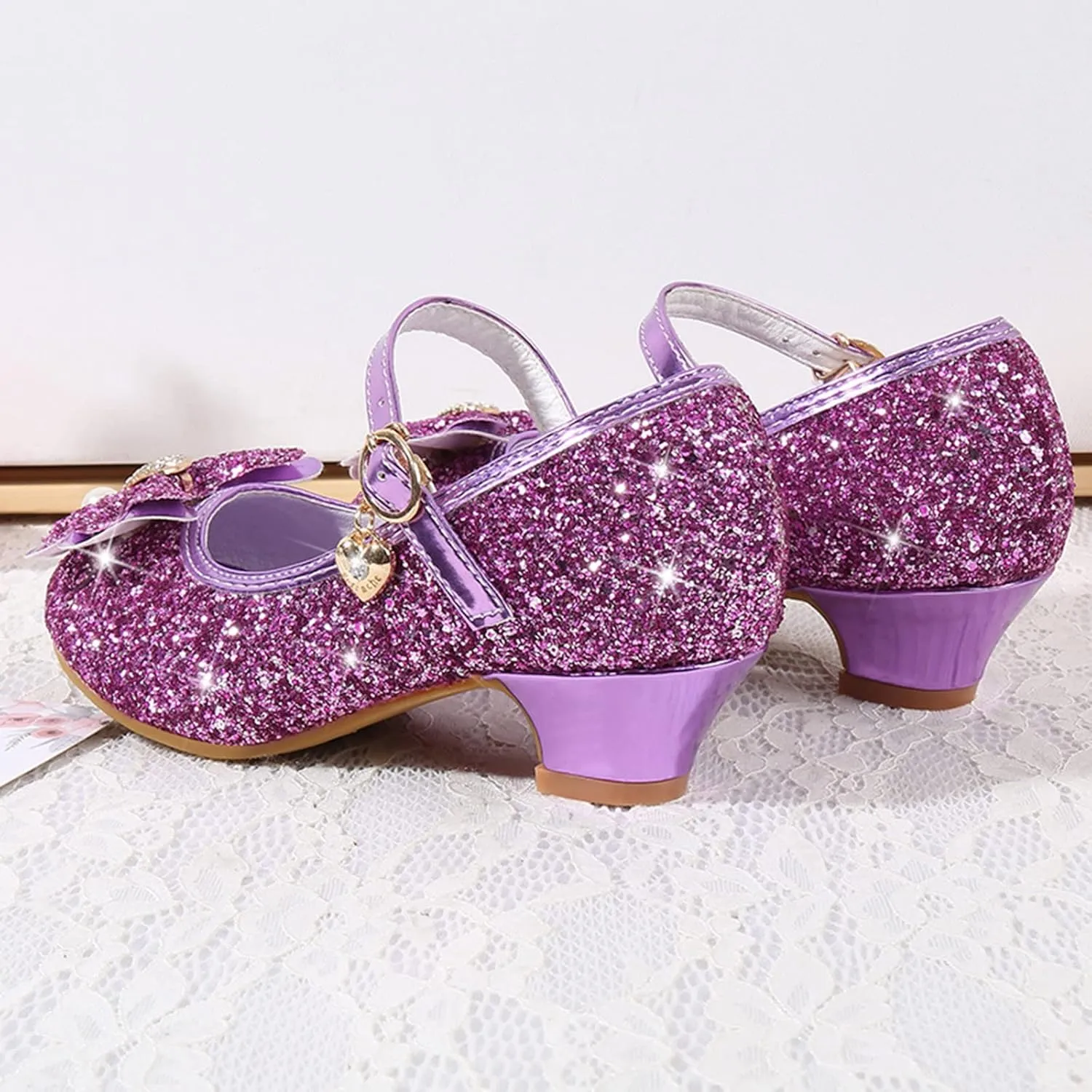 Toddler Kid Mary Jane Shoes Girls Dress Pumps Glitter Sequins Princess Bowknot Low Heels Dance Wedding Single Sandals
