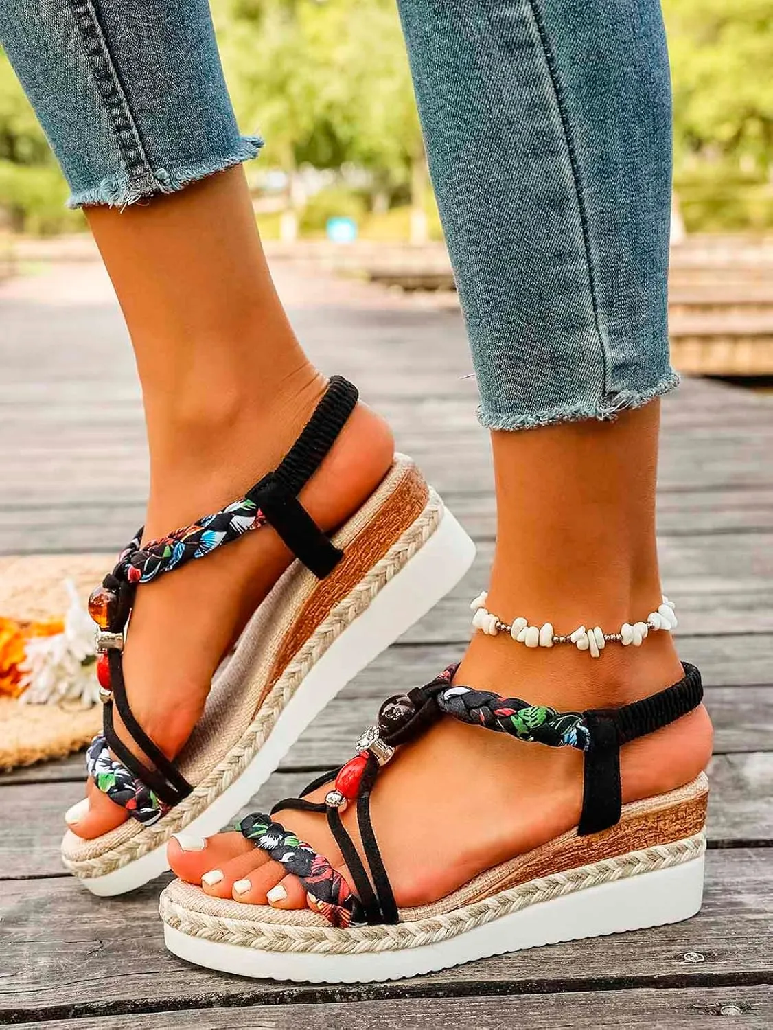 Women's Breathable Open Toe Slip On Sandals Comfortable Wedge Heel Shoes for Beach Walking Casual Daily Wear