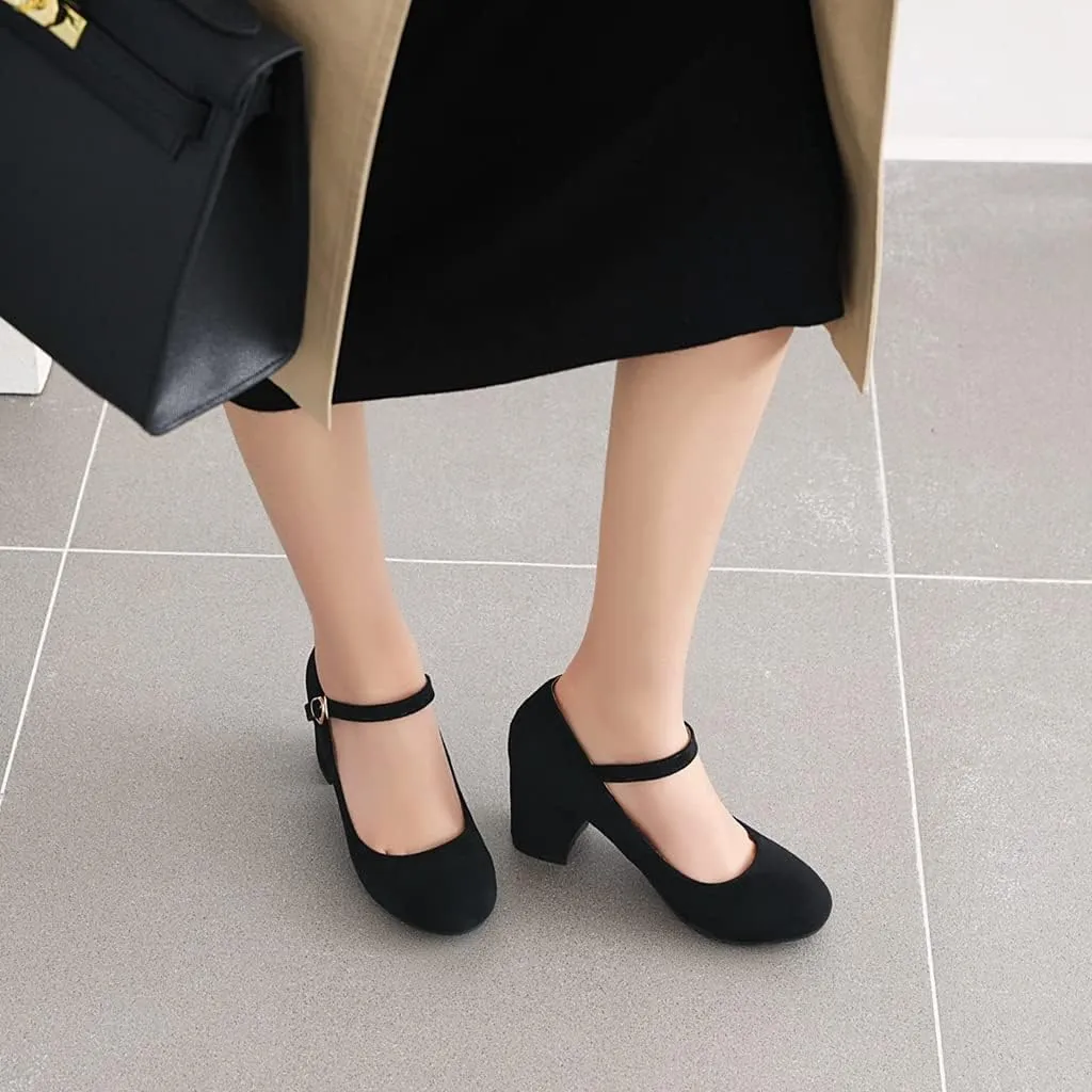 Women's Chunky Block Mid Heel Pumps Square Toe Bowknot Suede Comfort Slip-On Work Office Dress Shoes