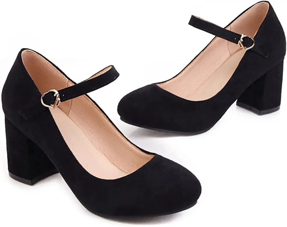 Women's Chunky Block Mid Heel Pumps Square Toe Bowknot Suede Comfort Slip-On Work Office Dress Shoes