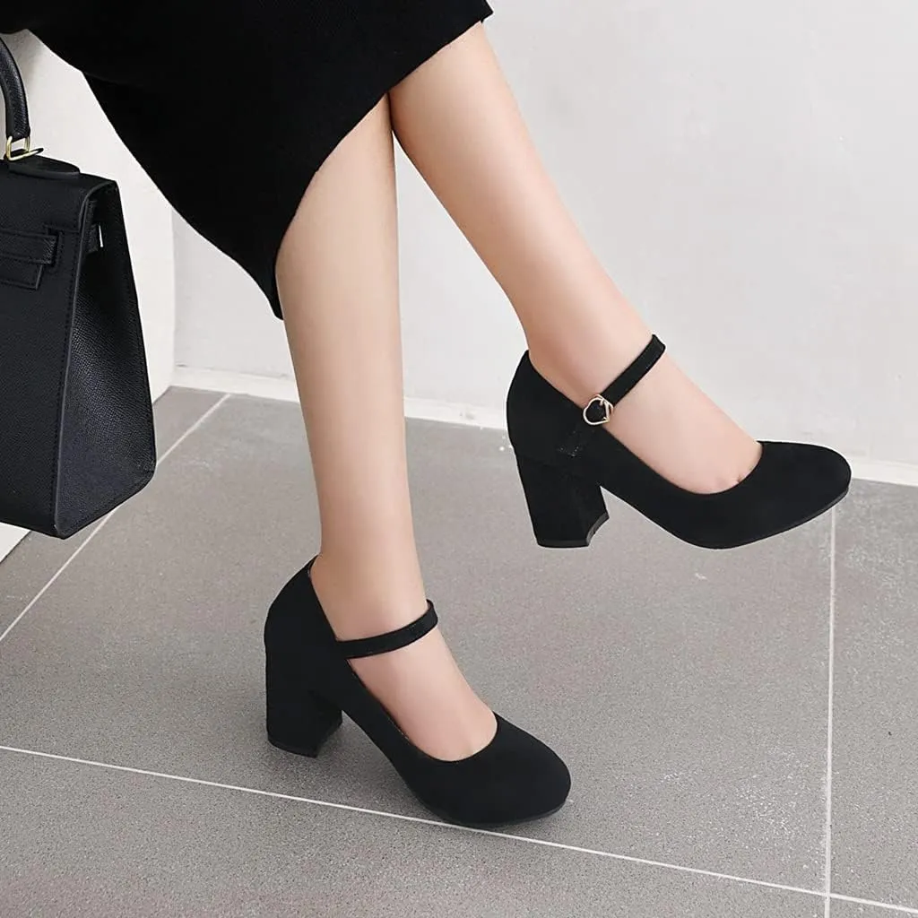 Women's Chunky Block Mid Heel Pumps Square Toe Bowknot Suede Comfort Slip-On Work Office Dress Shoes