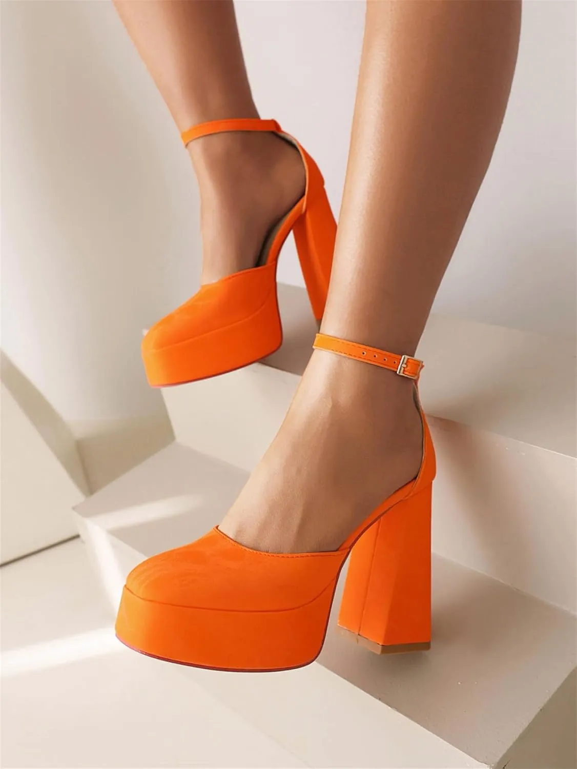 Women's D'Orsay Square Closed Toe Pumps Buckle Ankle Strap Comfort Chunky High Heels Office Concise Cosplay Work Casual Mary Jane Daily Wear Fashion Business Dress Shoes