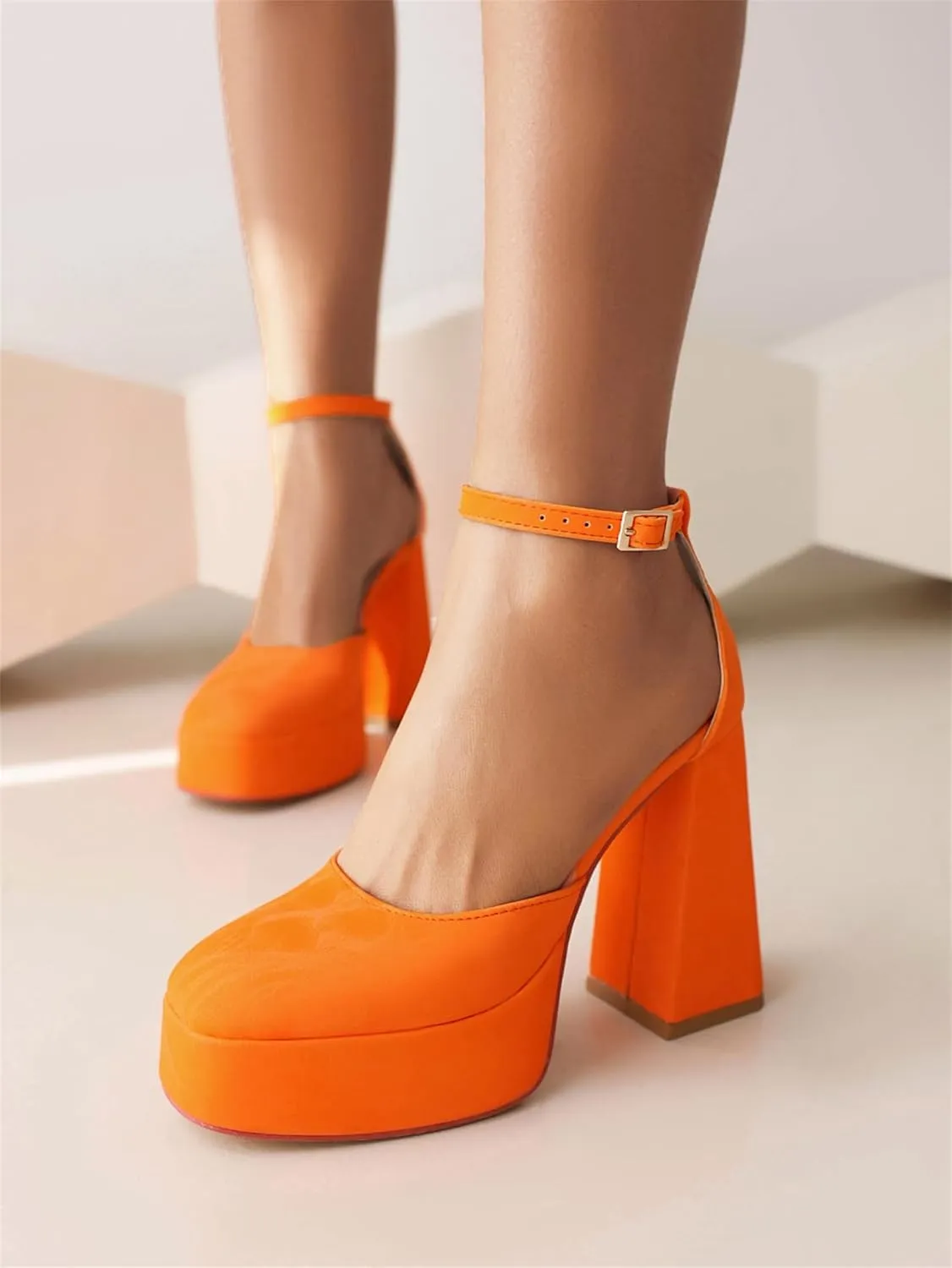 Women's D'Orsay Square Closed Toe Pumps Buckle Ankle Strap Comfort Chunky High Heels Office Concise Cosplay Work Casual Mary Jane Daily Wear Fashion Business Dress Shoes