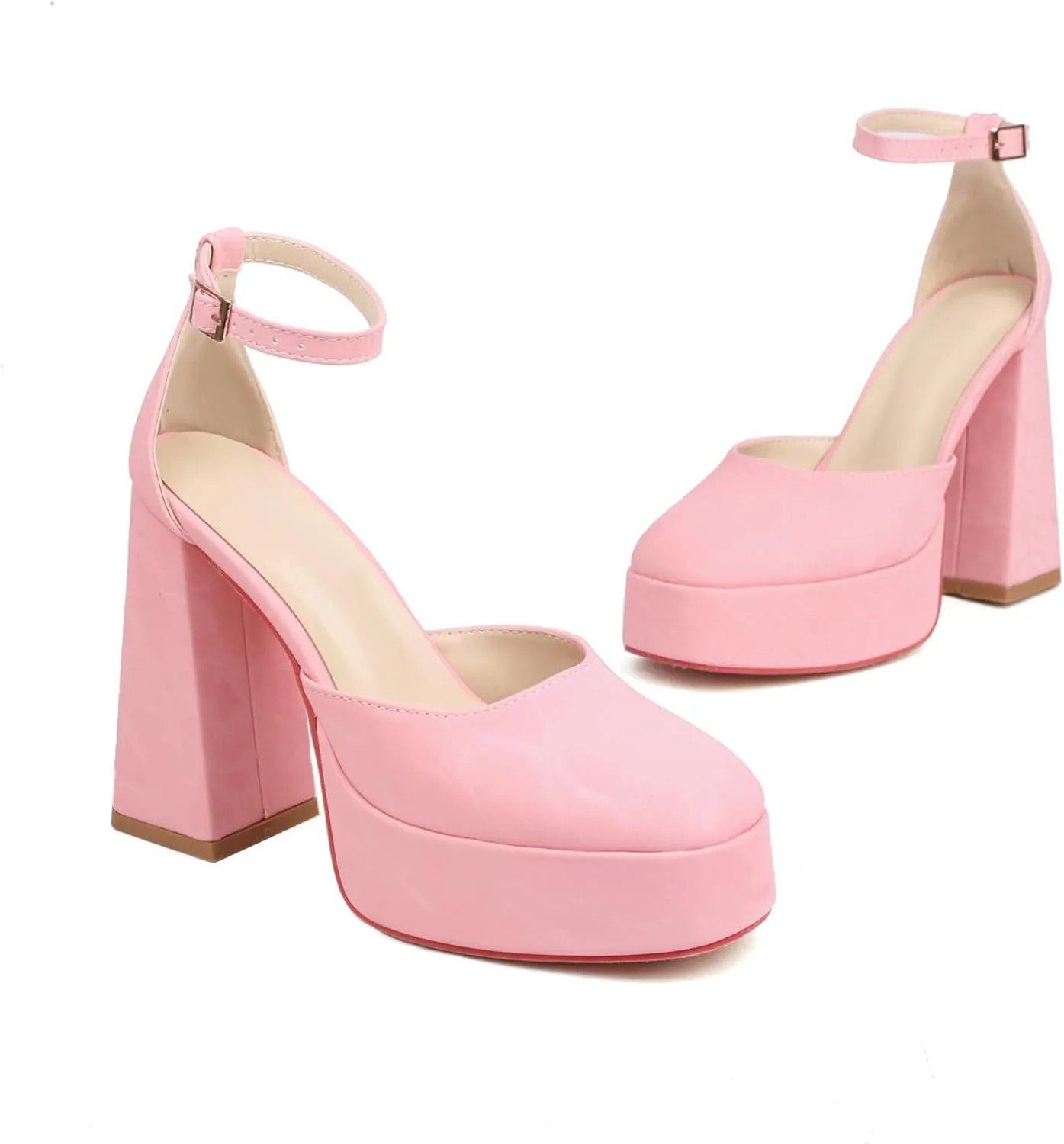Women's D'Orsay Square Closed Toe Pumps Buckle Ankle Strap Comfort Chunky High Heels Office Concise Cosplay Work Casual Mary Jane Daily Wear Fashion Business Dress Shoes