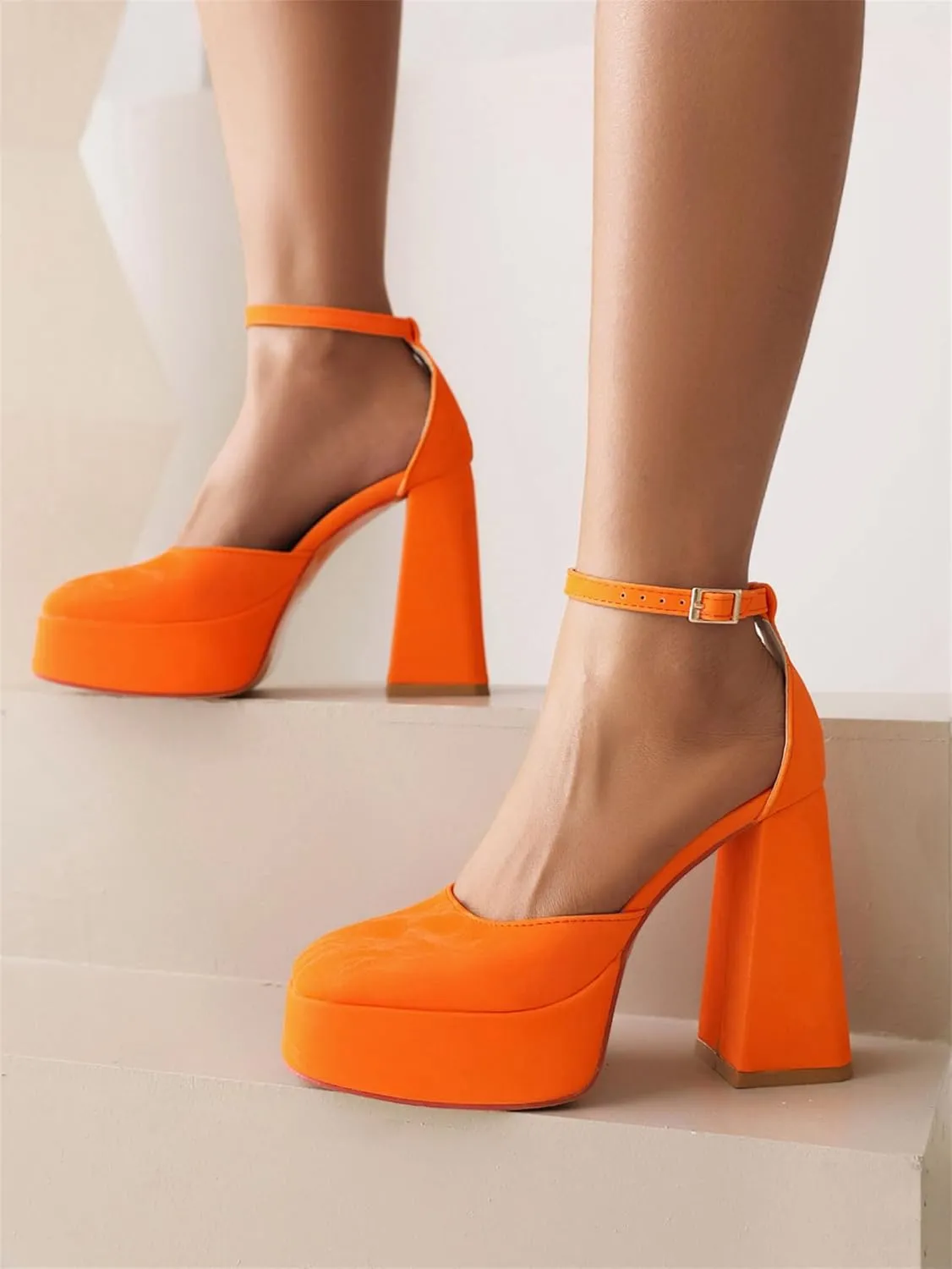 Women's D'Orsay Square Closed Toe Pumps Buckle Ankle Strap Comfort Chunky High Heels Office Concise Cosplay Work Casual Mary Jane Daily Wear Fashion Business Dress Shoes