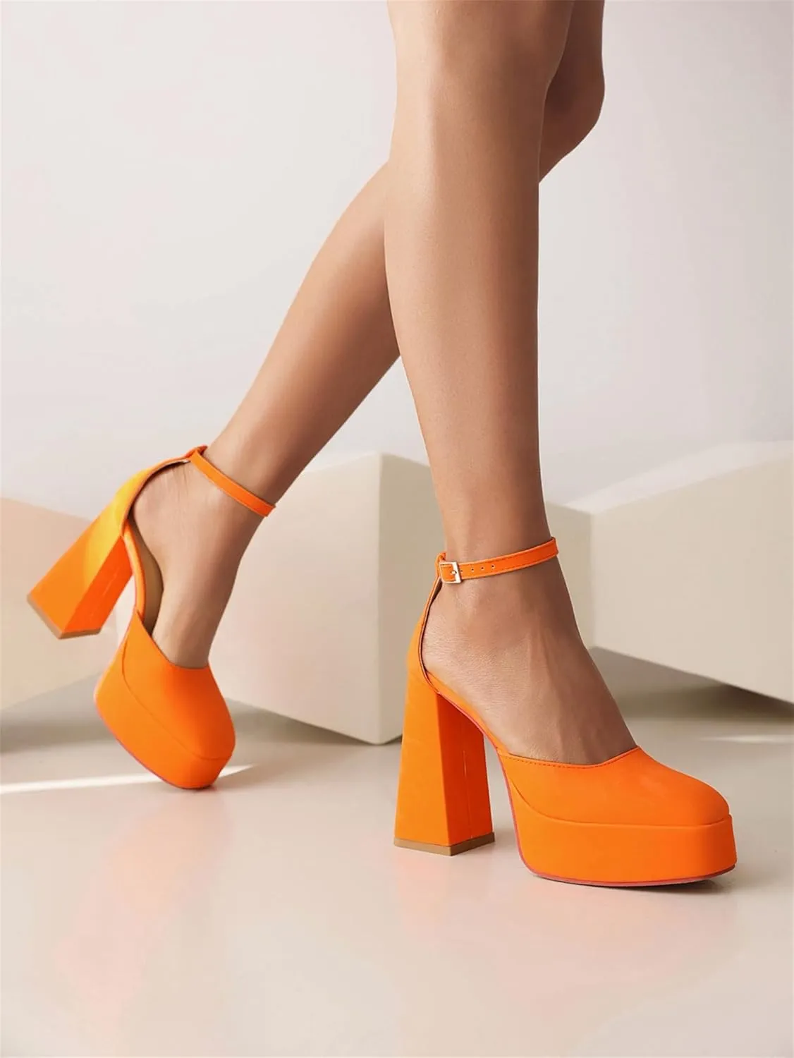 Women's D'Orsay Square Closed Toe Pumps Buckle Ankle Strap Comfort Chunky High Heels Office Concise Cosplay Work Casual Mary Jane Daily Wear Fashion Business Dress Shoes
