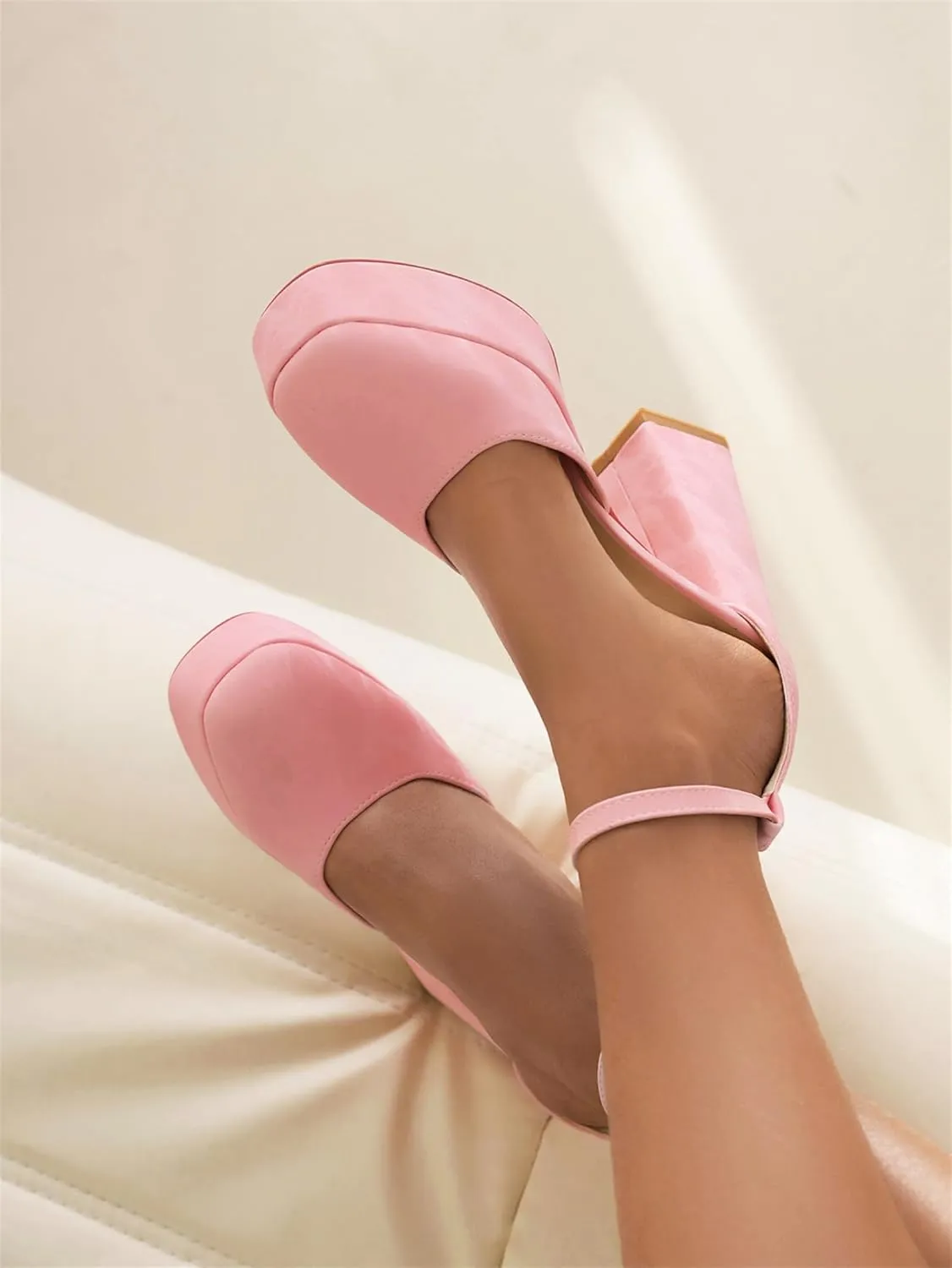 Women's D'Orsay Square Closed Toe Pumps Buckle Ankle Strap Comfort Chunky High Heels Office Concise Cosplay Work Casual Mary Jane Daily Wear Fashion Business Dress Shoes