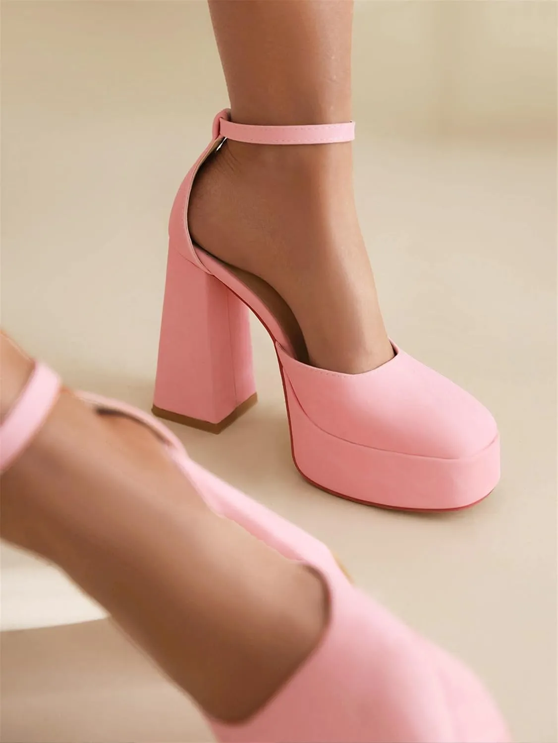 Women's D'Orsay Square Closed Toe Pumps Buckle Ankle Strap Comfort Chunky High Heels Office Concise Cosplay Work Casual Mary Jane Daily Wear Fashion Business Dress Shoes