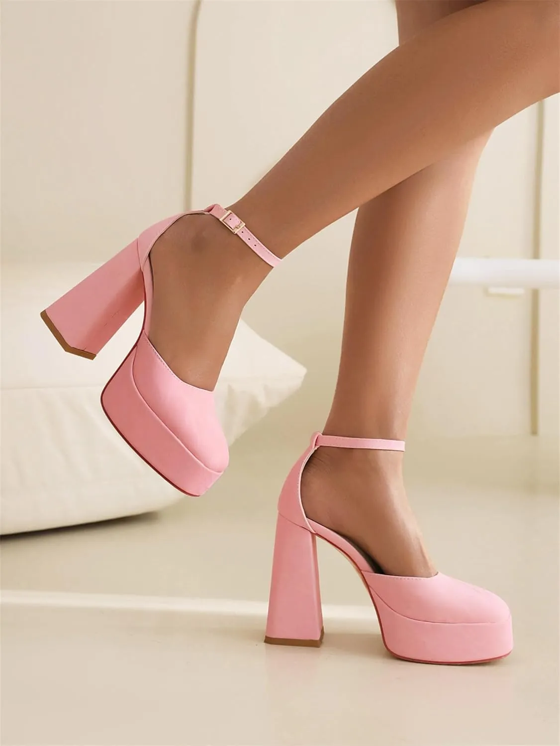 Women's D'Orsay Square Closed Toe Pumps Buckle Ankle Strap Comfort Chunky High Heels Office Concise Cosplay Work Casual Mary Jane Daily Wear Fashion Business Dress Shoes