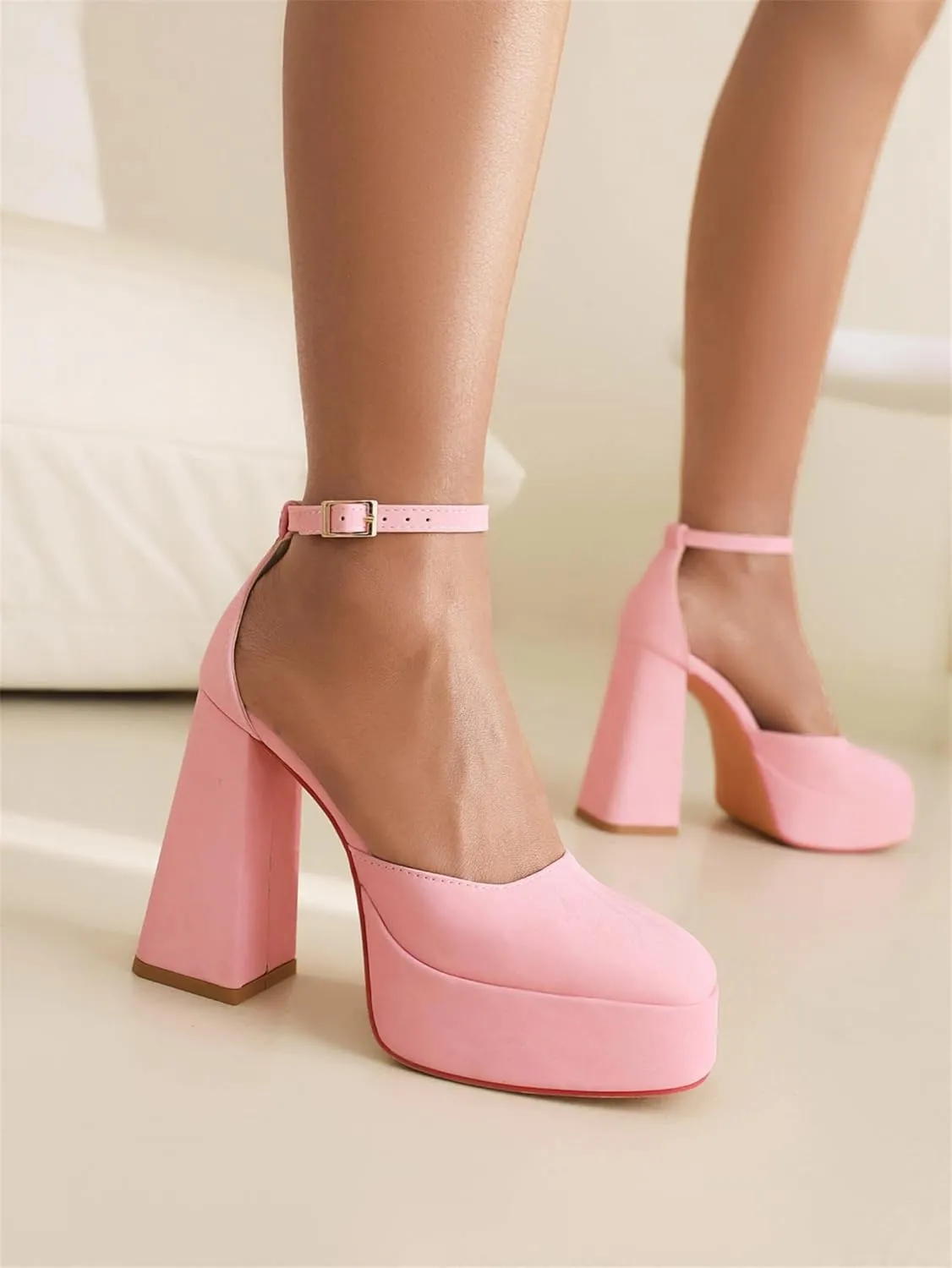 Women's D'Orsay Square Closed Toe Pumps Buckle Ankle Strap Comfort Chunky High Heels Office Concise Cosplay Work Casual Mary Jane Daily Wear Fashion Business Dress Shoes