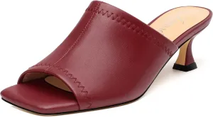 Womens Kitten Heel Open Square Toe Slip-on Sandals Casual Fashion Dress Summer Mules Shoes 2 Inches Heels
