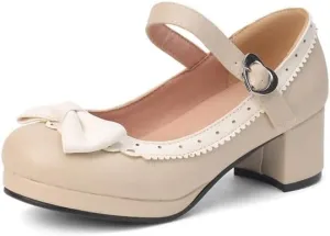 Women's Lolita Ruffles Bows Square Heel Platform Mary Janes Pumps