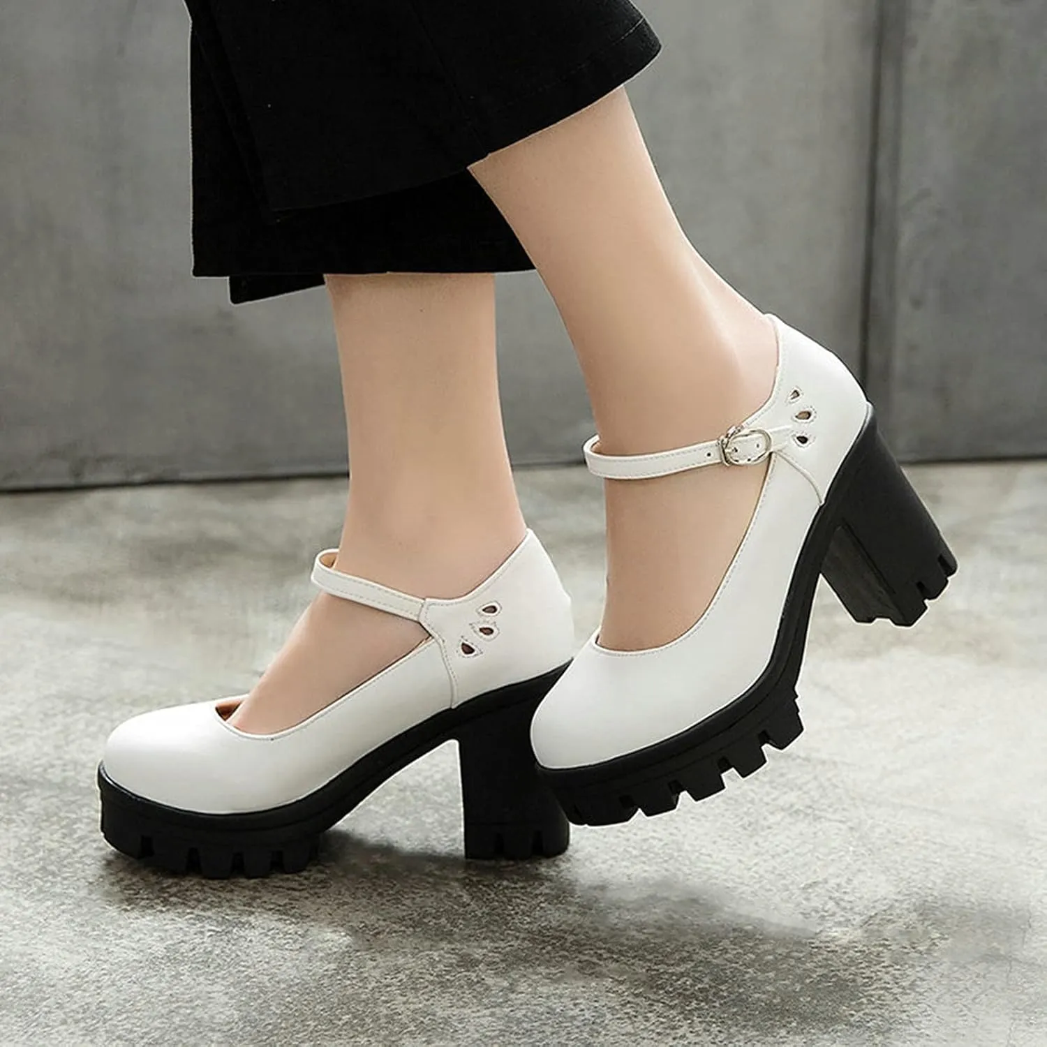 Women's Platform Mary Jane Pumps Round Toe Oxfords Ankle Strap Block High Heel Office Dress Shoes