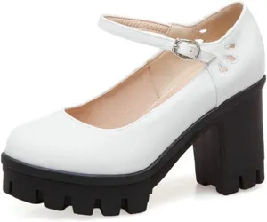 Women's Platform Mary Jane Pumps Round Toe Oxfords Ankle Strap Block High Heel Office Dress Shoes