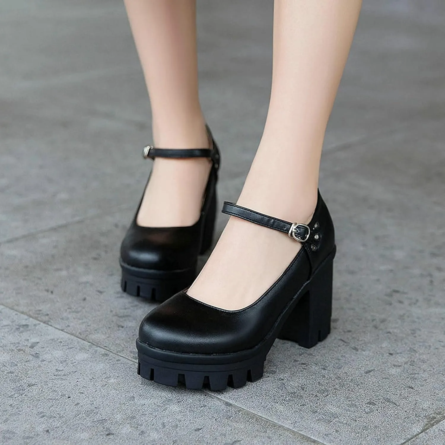 Women's Platform Mary Jane Pumps Round Toe Oxfords Ankle Strap Block High Heel Office Dress Shoes