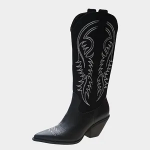 Women's Pointed Toe Ankle Boots  Square Heels  Western Style  Faux Leather  Multiple Colours