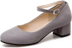 Women's Square Toe Chunky Mid Heel Pumps Suede Pearls Buckle Slip-On Comfort Work Office Dress Shoes