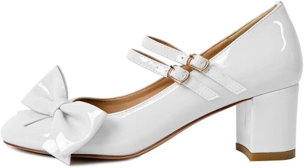 YDN Women Cute Round Toe Block Chunky Heel Mary Janes Double Row Buckle Strap Dress Lolita Pumps Cosplay School Dress Shoes Size 4-15 US