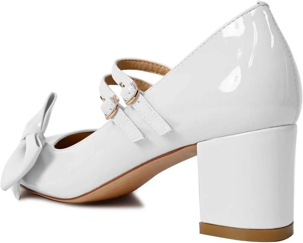 YDN Women Cute Round Toe Block Chunky Heel Mary Janes Double Row Buckle Strap Dress Lolita Pumps Cosplay School Dress Shoes Size 4-15 US