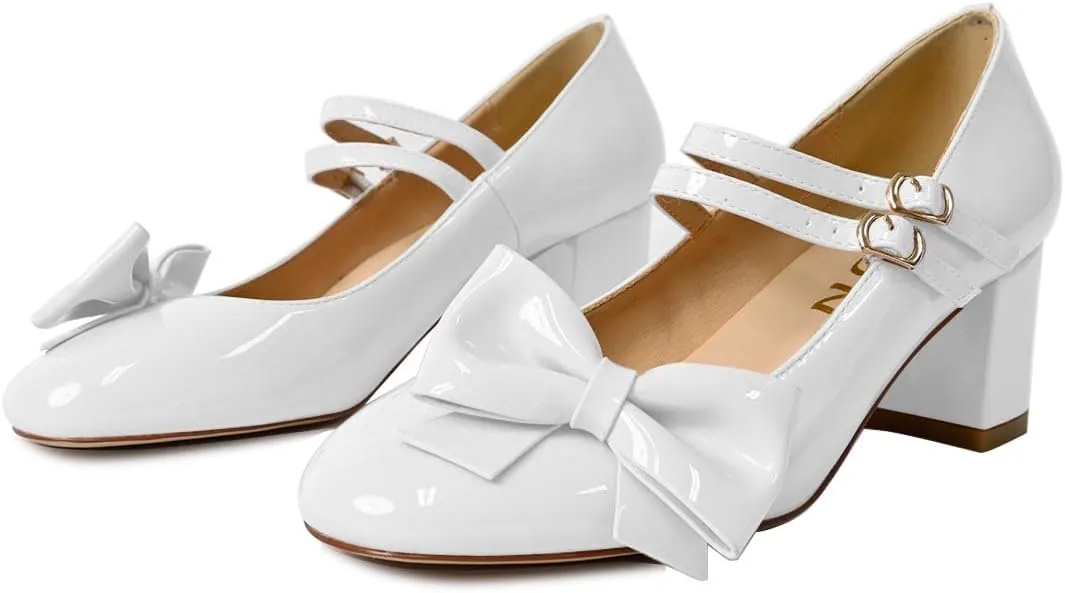 YDN Women Cute Round Toe Block Chunky Heel Mary Janes Double Row Buckle Strap Dress Lolita Pumps Cosplay School Dress Shoes Size 4-15 US
