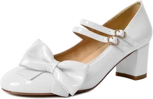 YDN Women Cute Round Toe Block Chunky Heel Mary Janes Double Row Buckle Strap Dress Lolita Pumps Cosplay School Dress Shoes Size 4-15 US